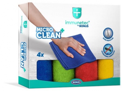 Törlőkendő, mikroszálas, 4 db, BONUS "MicroCLEAN Plus Immunetec"