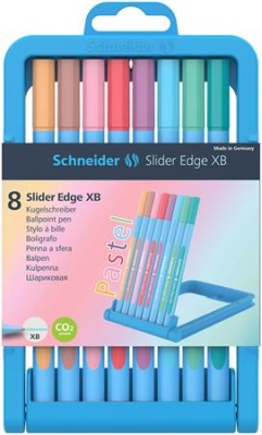 Golyóstoll készlet, 0,7 mm, kupakos, SCHNEIDER "Slider Edge XB Pastel", 8 különböző pasztell szín